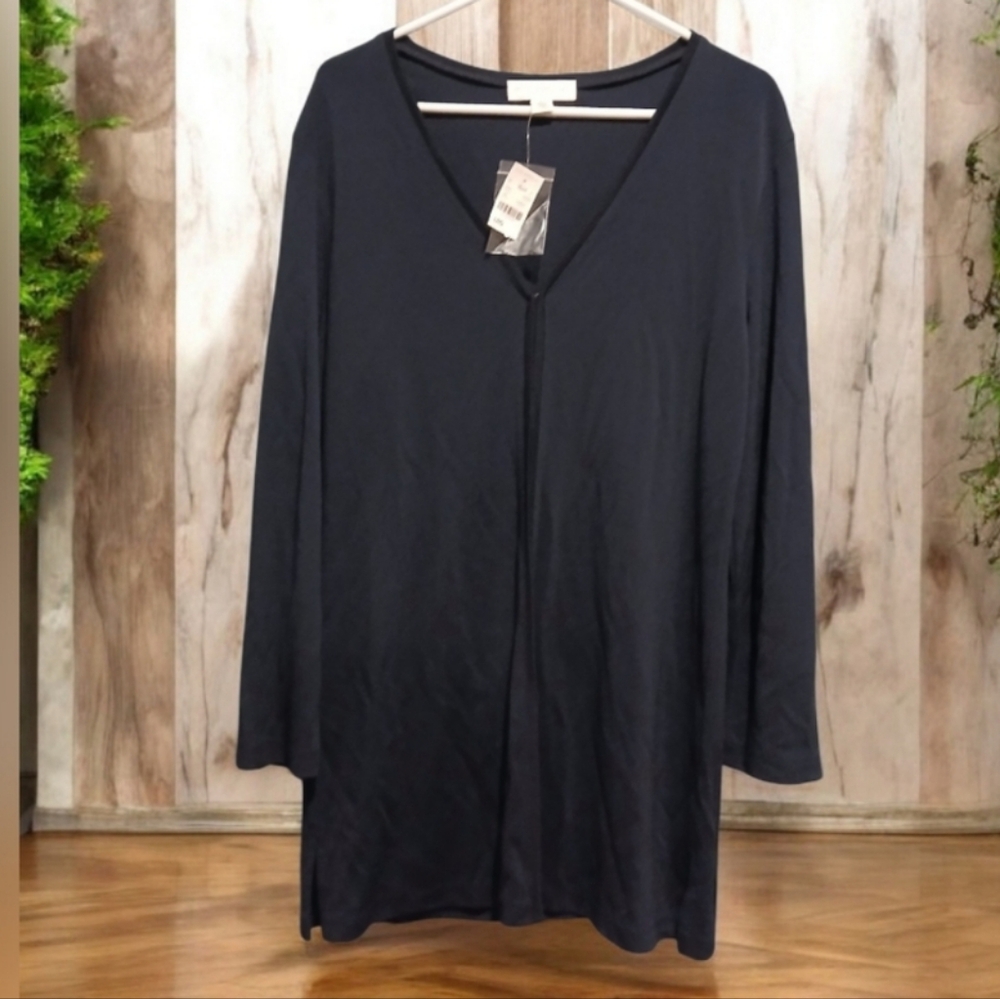 Petite Sophisticate Navy Blue Knit Cardigan Shirt Blouse Womans Size Large